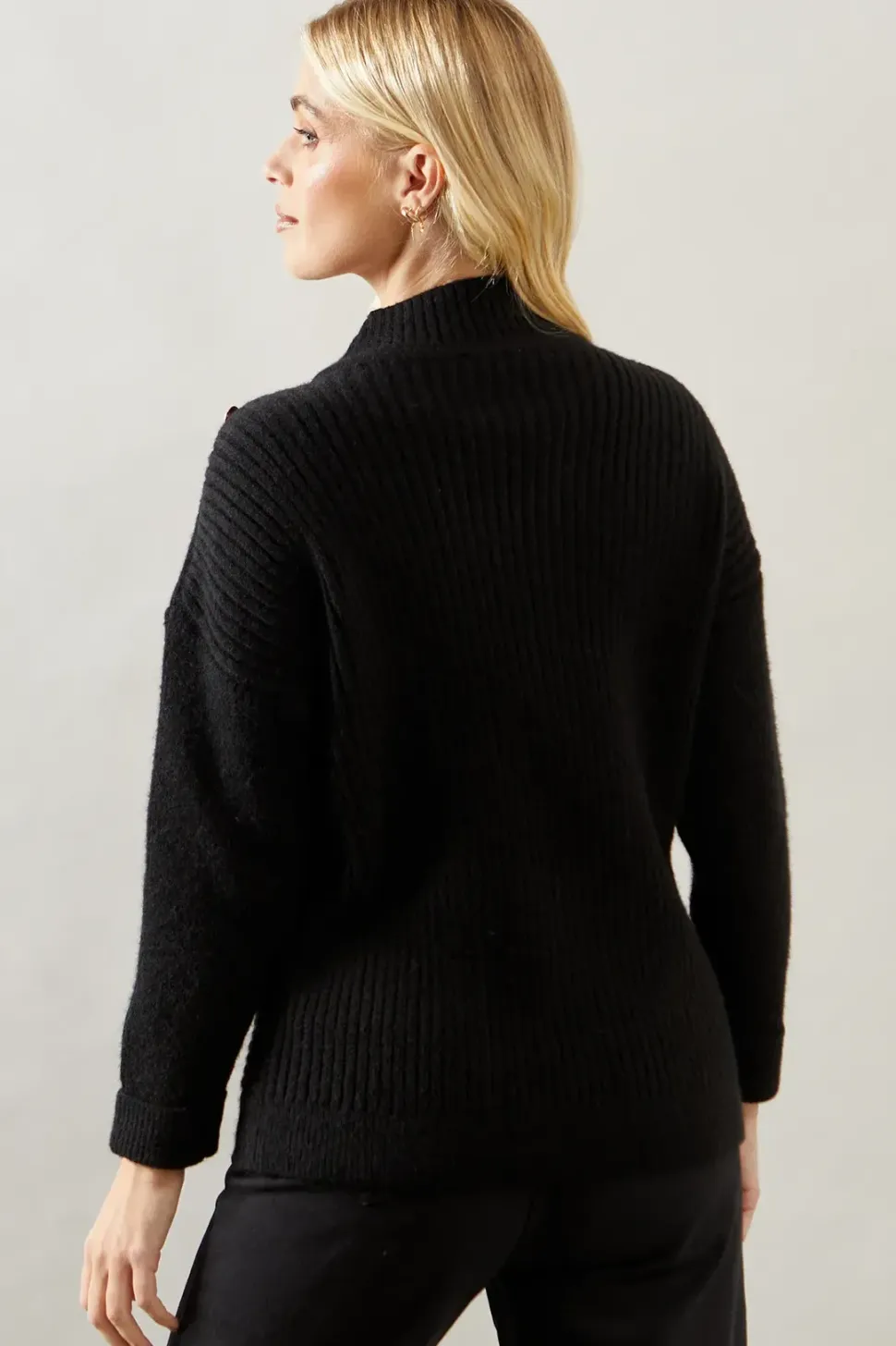 Petite Button Front Detail Ribbed Jumper