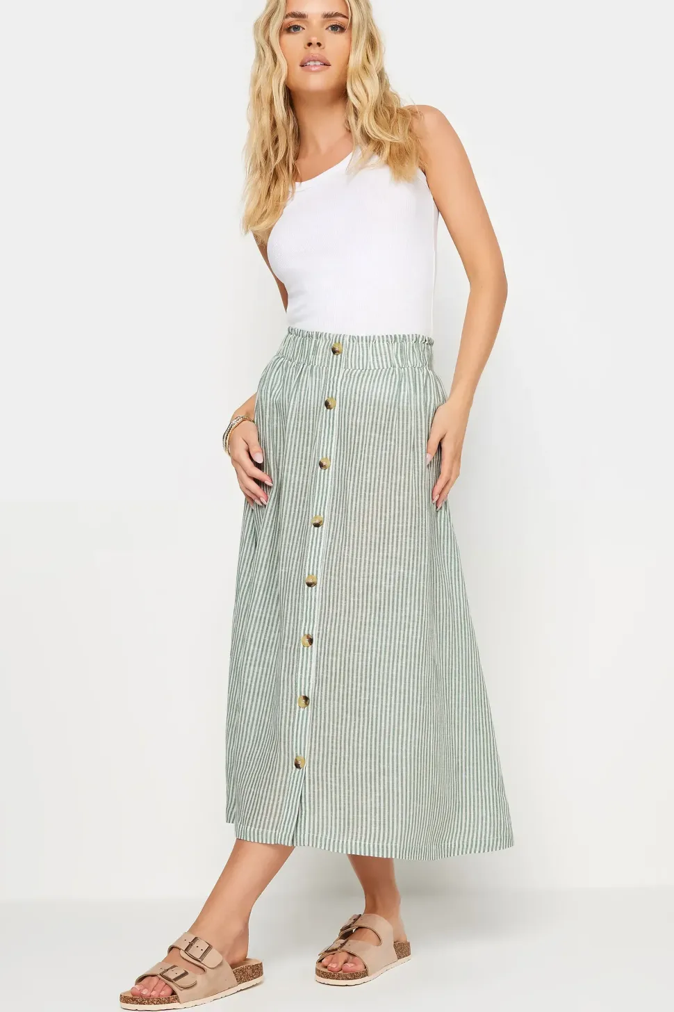 Petite Button Front Midi Skirt
