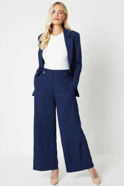 Petite Button Tab Detail Wide Leg Trouser