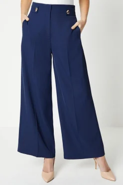 Petite Button Tab Detail Wide Leg Trouser