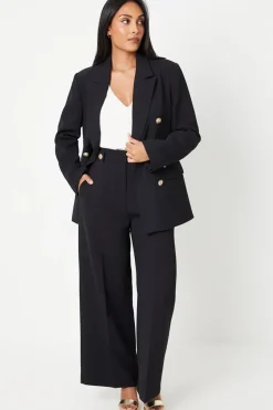 Petite Button Tab Detail Wide Leg Trouser
