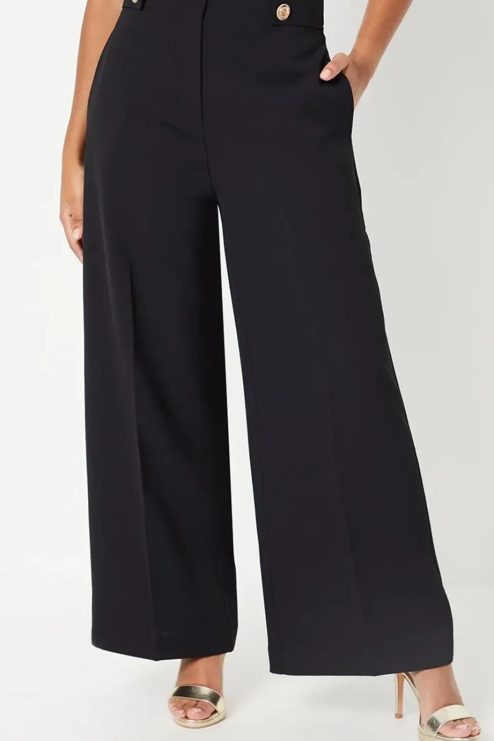 Petite Button Tab Detail Wide Leg Trouser