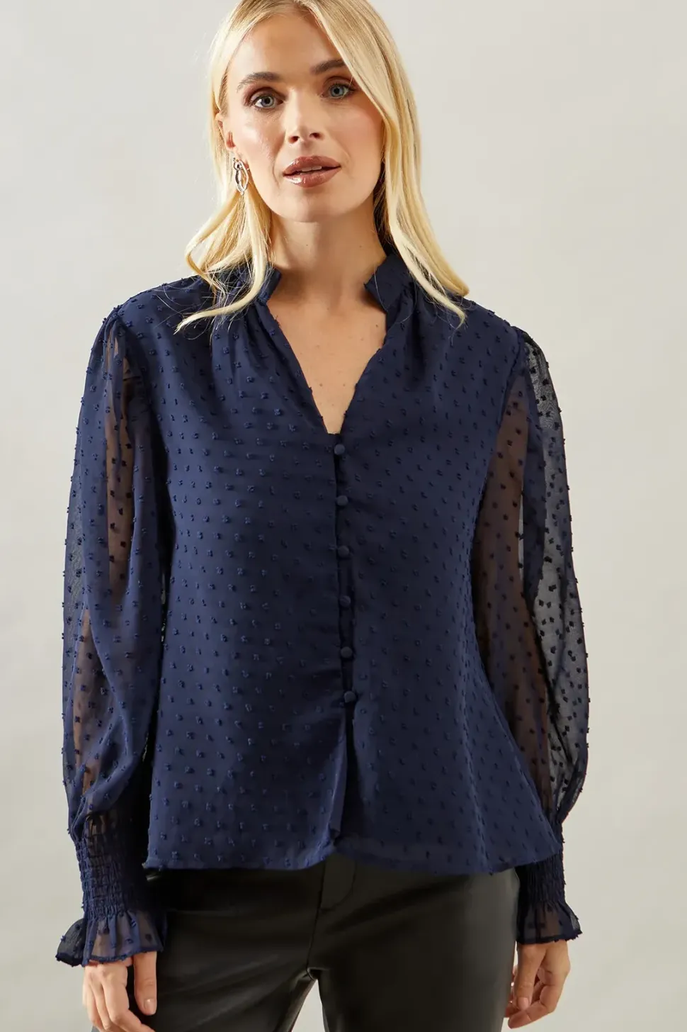 Petite Button Through Dobby Blouse