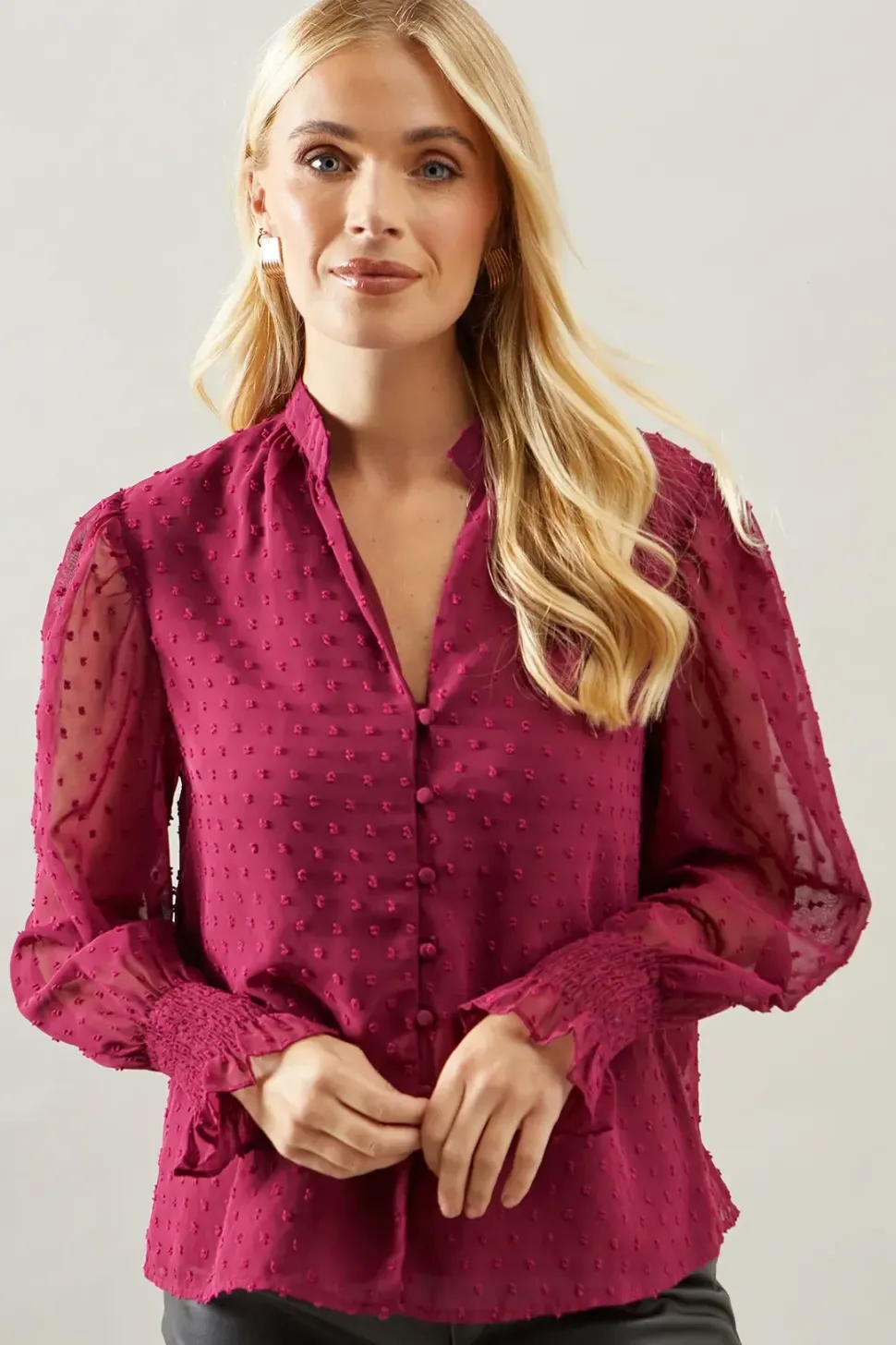 Petite Button Through Dobby Blouse