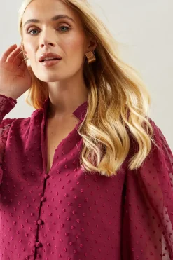 Petite Button Through Dobby Blouse