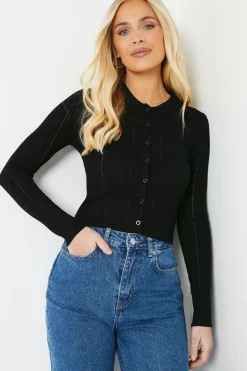 Petite Button Through Knitted Polo Top