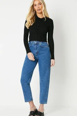 Petite Button Through Knitted Polo Top
