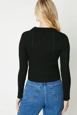 Petite Button Through Knitted Polo Top