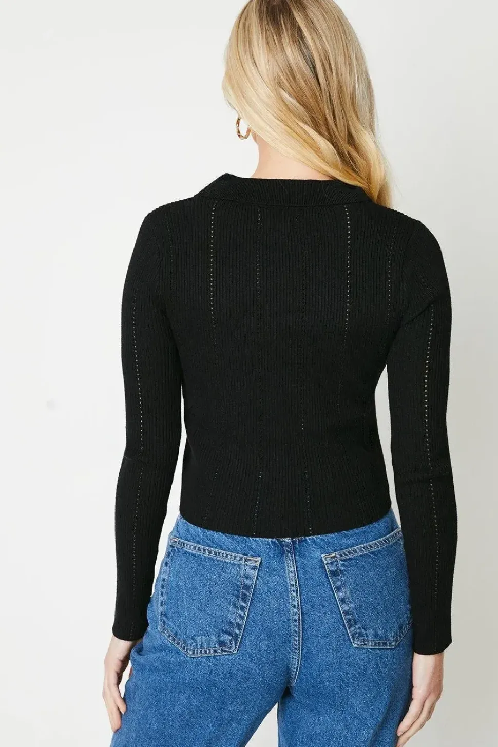 Petite Button Through Knitted Polo Top