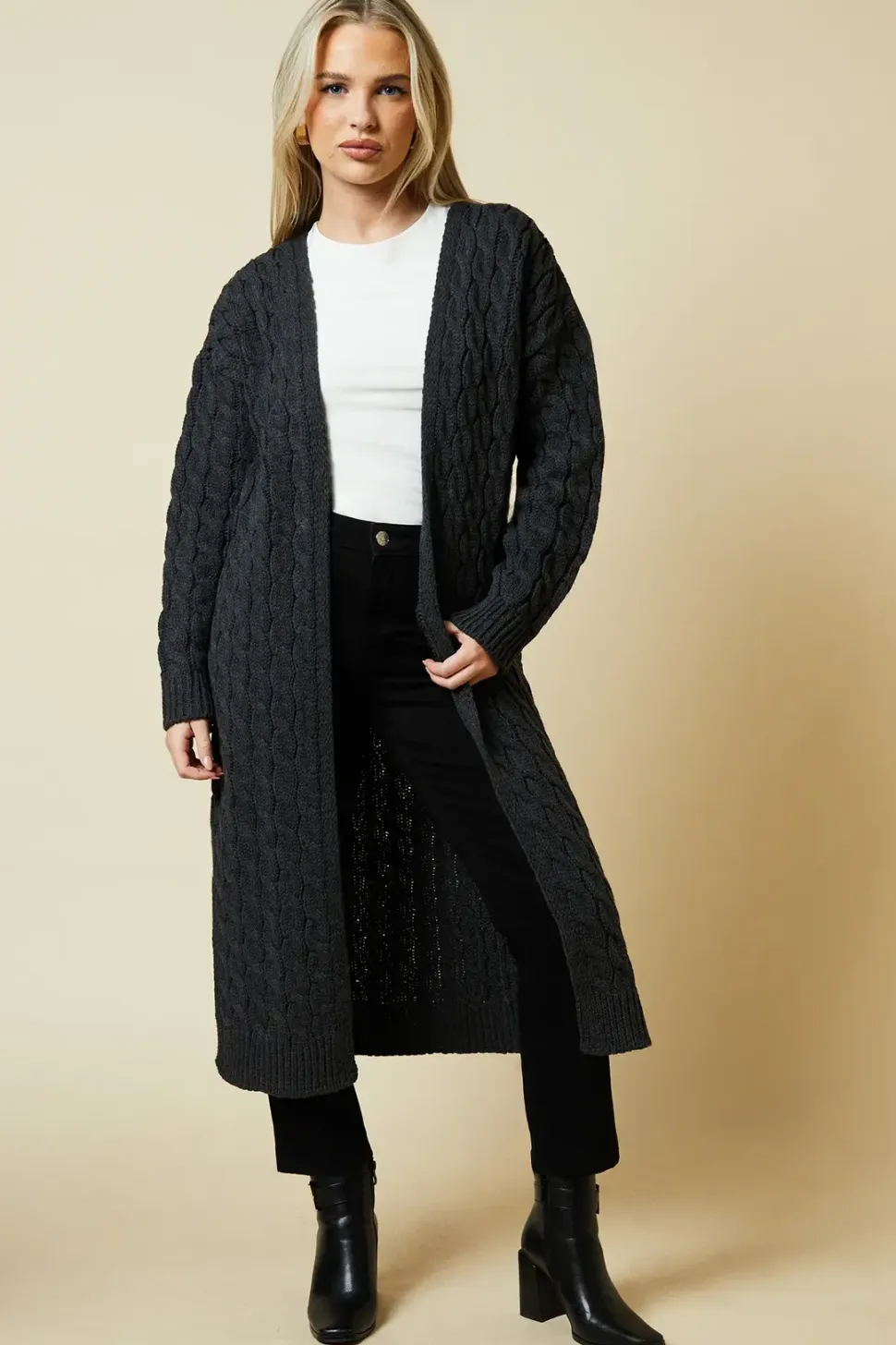 Petite Cable Knitted Maxi Cardigan