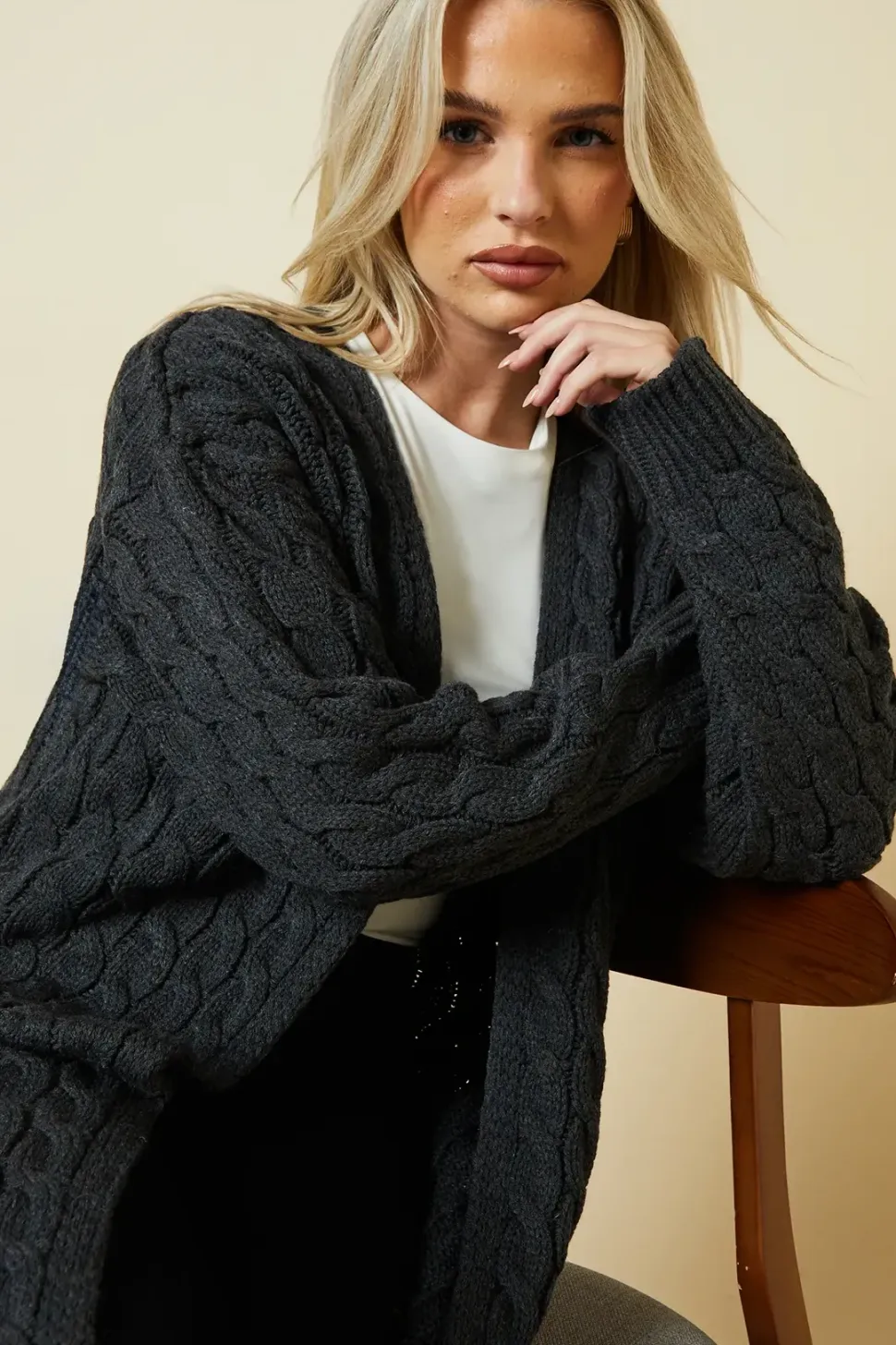 Petite Cable Knitted Maxi Cardigan