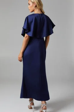 Petite Cape Sleeve Satin Bridesmaids Midi Dress