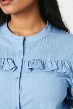 Petite Chambray Ruffle Drawstring Jumpsuit