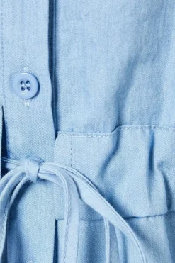 Petite Chambray Ruffle Drawstring Jumpsuit