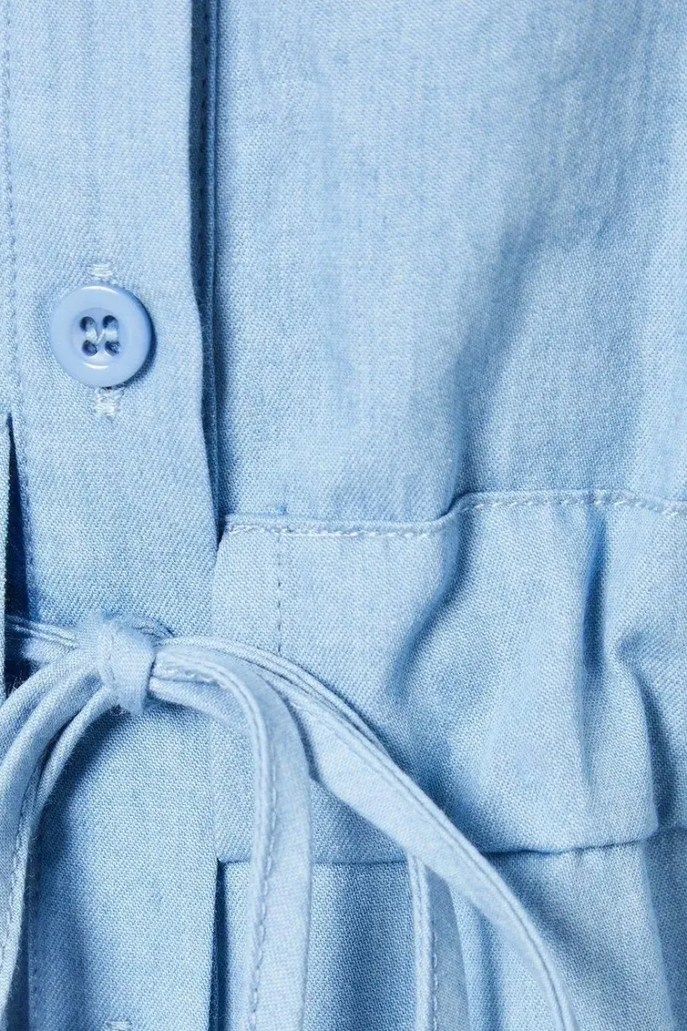 Petite Chambray Ruffle Drawstring Jumpsuit
