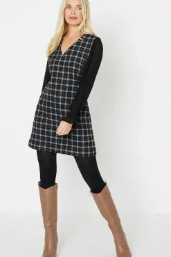 Petite Chiffon Sleeve Check Boucle Dress