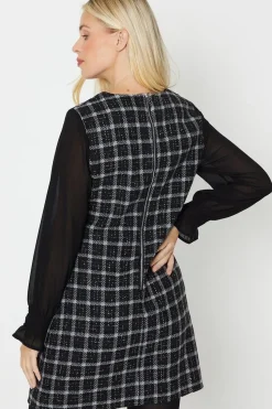 Petite Chiffon Sleeve Check Boucle Dress