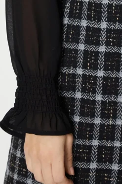 Petite Chiffon Sleeve Check Boucle Dress