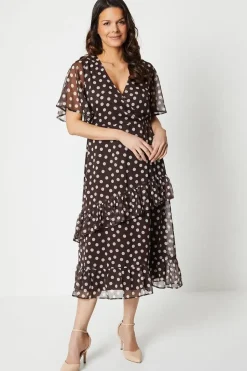Petite Chiffon Wrap Frill Midi Dress