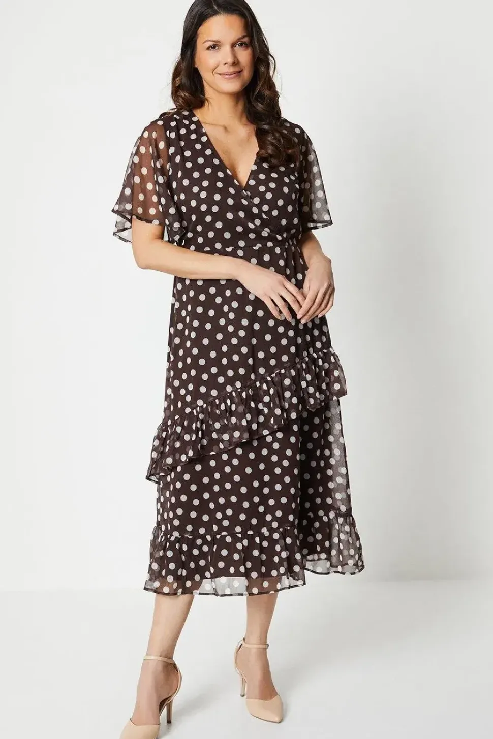 Petite Chiffon Wrap Frill Midi Dress