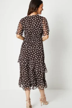 Petite Chiffon Wrap Frill Midi Dress