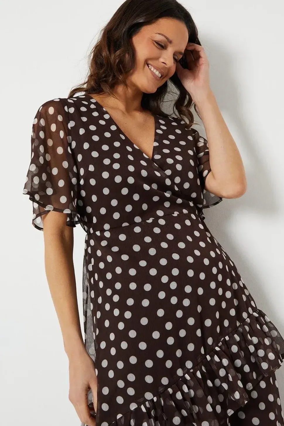 Petite Chiffon Wrap Frill Midi Dress