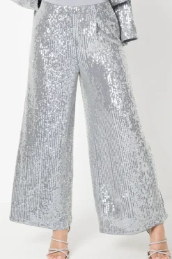 Petite Clear Sequin Wide Leg Trousers