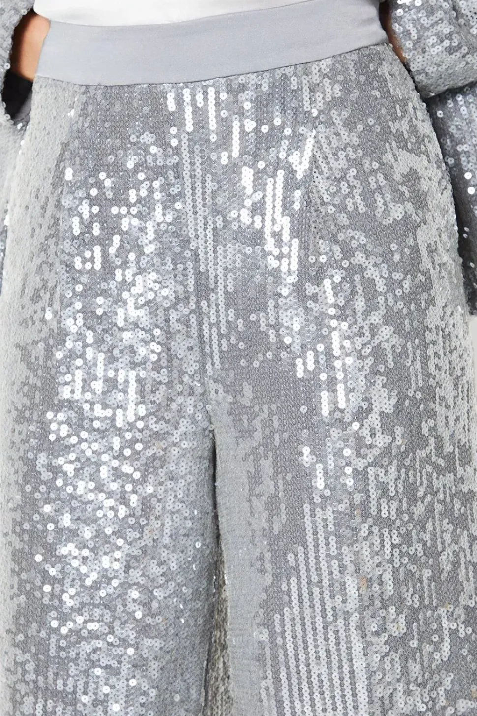 Petite Clear Sequin Wide Leg Trousers