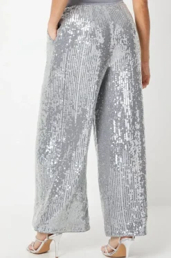 Petite Clear Sequin Wide Leg Trousers