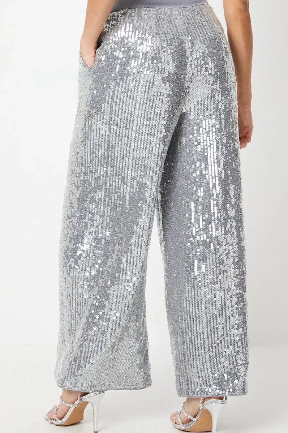 Petite Clear Sequin Wide Leg Trousers