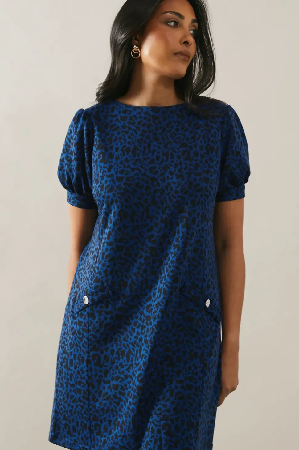 Petite Cobalt Short Sleeve Jacquard Ponte Shift Dress