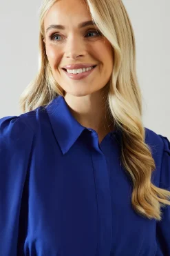 Petite Collared Pleated Shirt Midi Dress