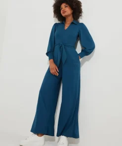 PETITE Collared Straight Leg Jersey Jumpsuit