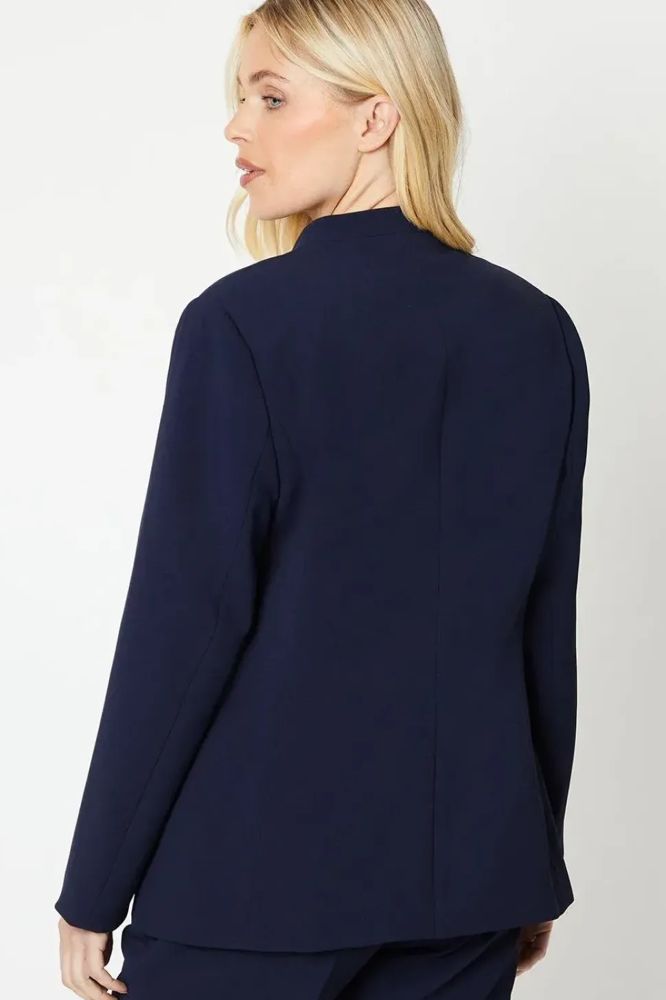 Petite Collarless Button Detail Edge To Edge Jacket