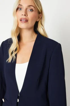 Petite Collarless Button Detail Edge To Edge Jacket
