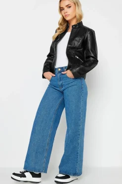 Petite Collarless Faux Leather Jacket