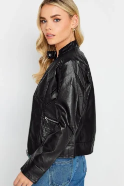 Petite Collarless Faux Leather Jacket