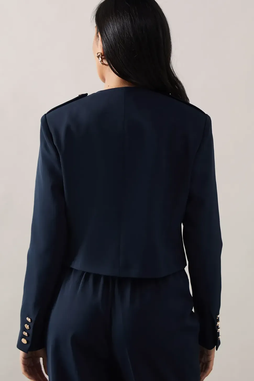Petite Collarless Military Jacket