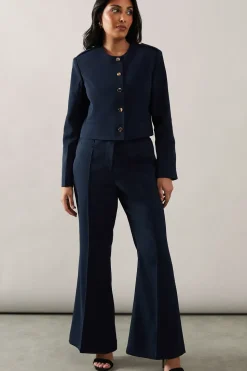 Petite Collarless Military Jacket