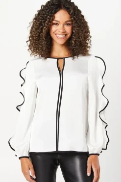 Petite Contrast Cold Shoulder Blouse