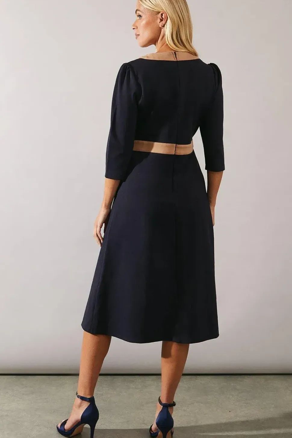 Petite Contrast Detail Ponte Midi Dress