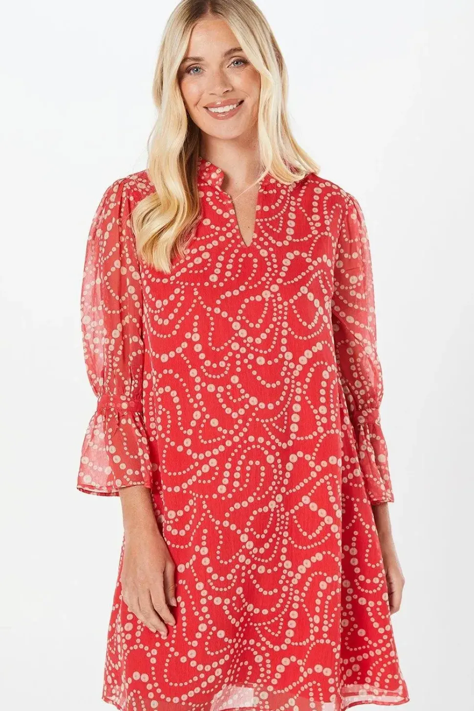 Petite Coral Spot V-neck Shift Dress