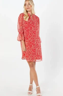 Petite Coral Spot V-neck Shift Dress