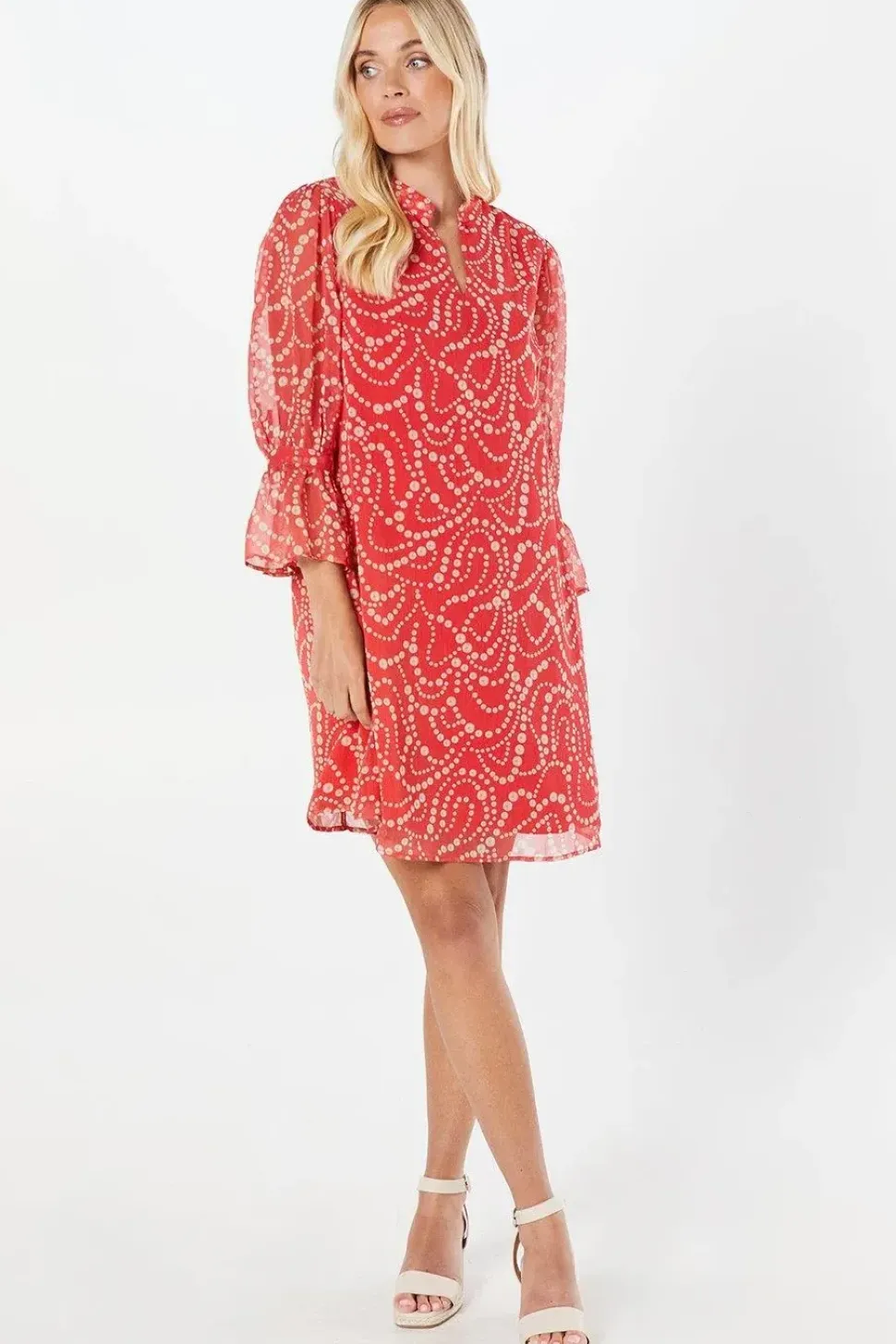 Petite Coral Spot V-neck Shift Dress