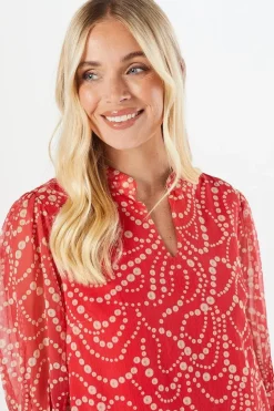 Petite Coral Spot V-neck Shift Dress