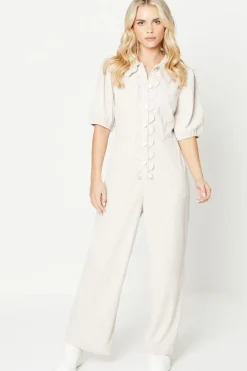 Petite Cord Scallop Edge Collared Jumpsuit