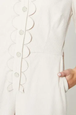 Petite Cord Scallop Edge Collared Jumpsuit