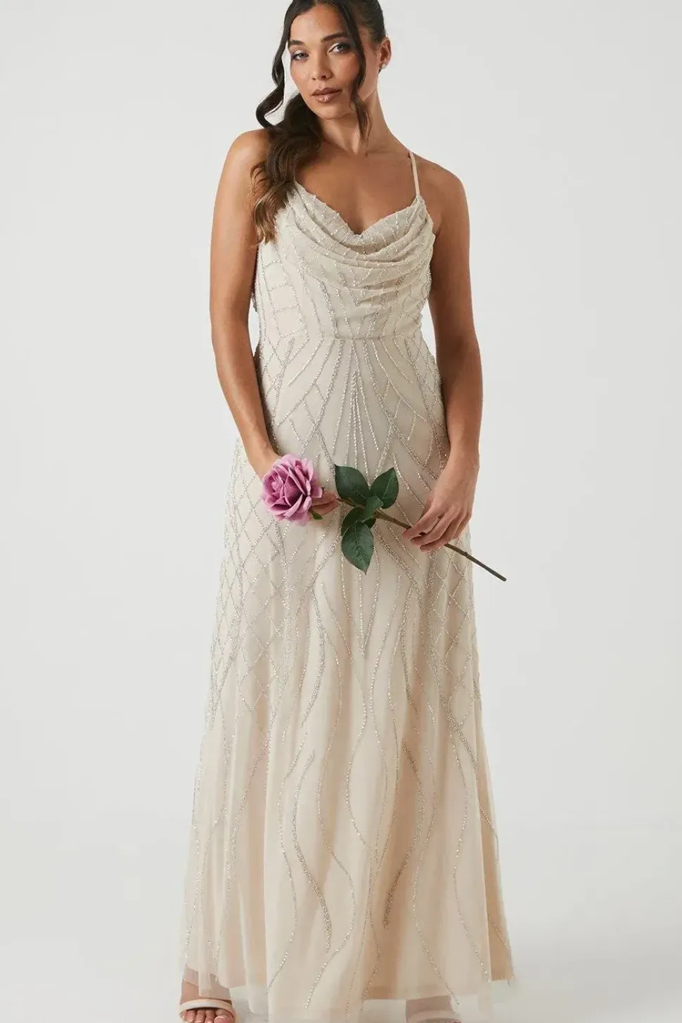 Petite Cowl Embellished Bridesmaid Maxi Dress