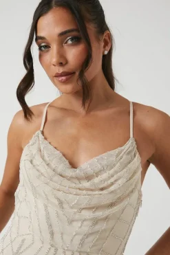 Petite Cowl Embellished Bridesmaid Maxi Dress