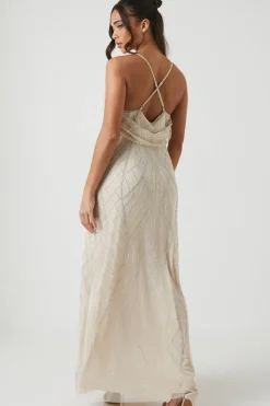 Petite Cowl Embellished Bridesmaid Maxi Dress